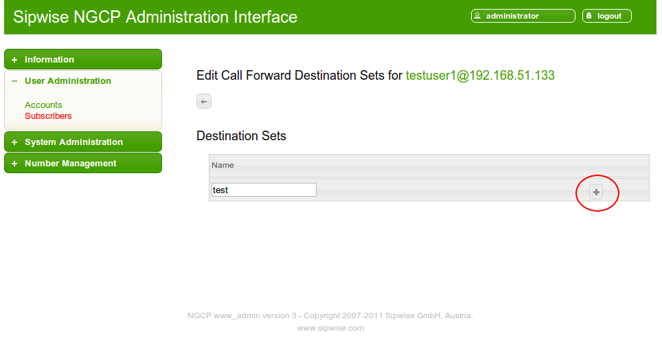 Create New Call Forward Destination Set