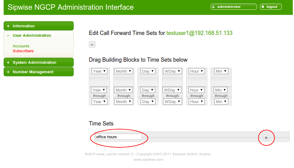 Create Call Forward Time Set