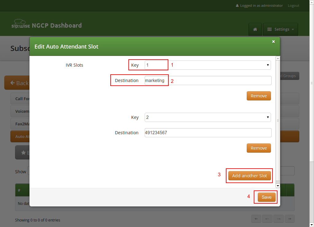 Define the Auto Attendant Slots