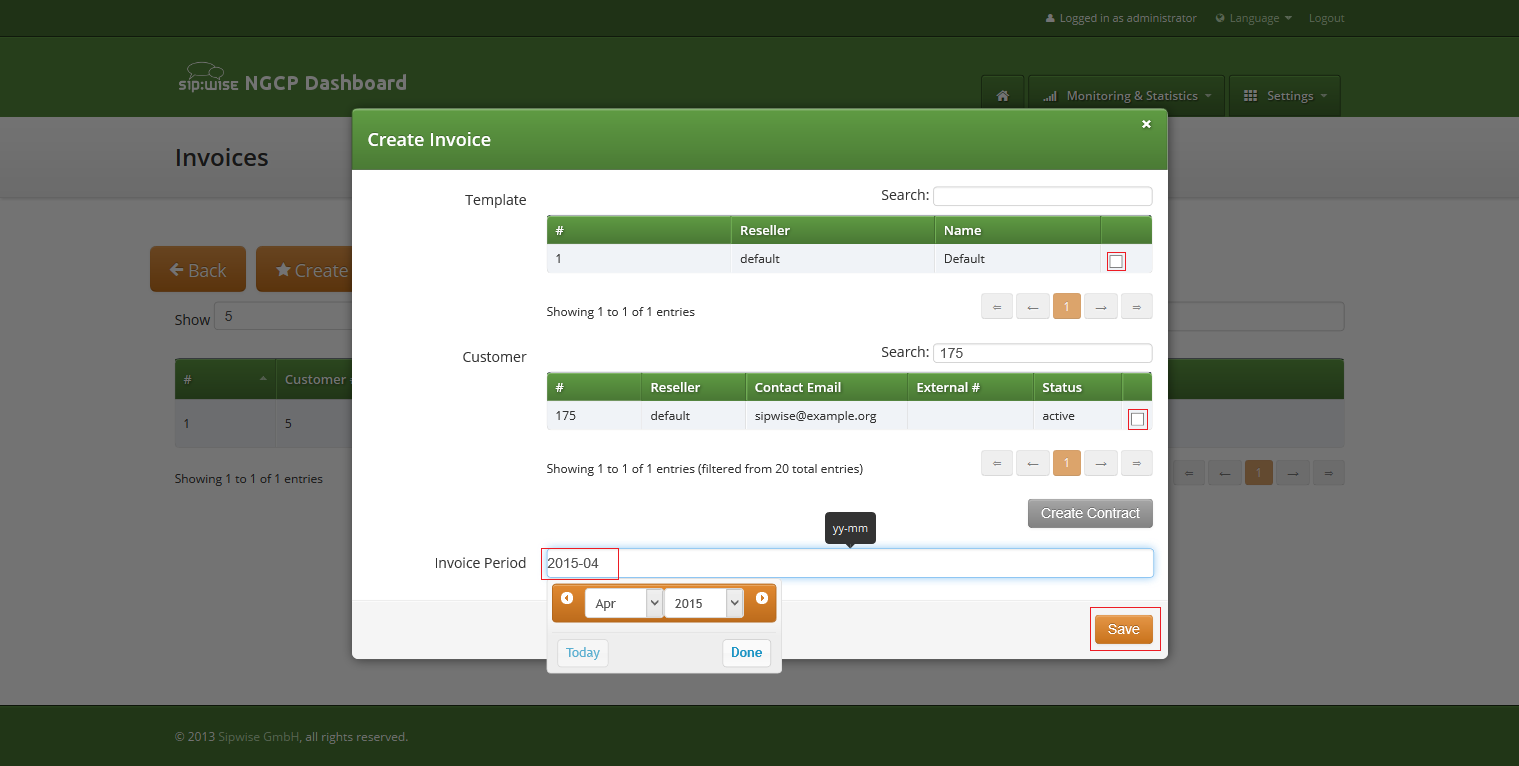 Invoice creation form