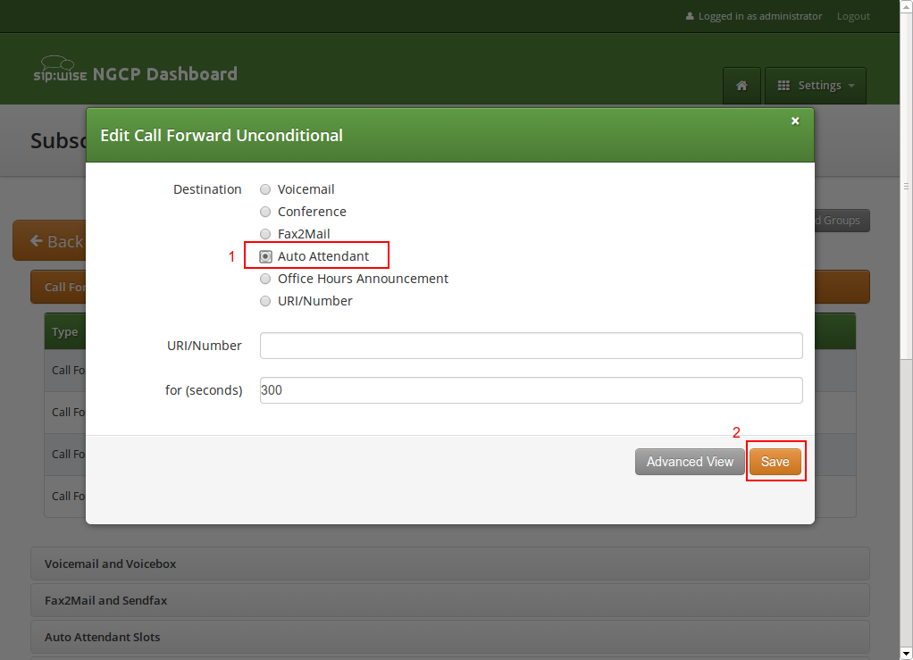 Set a Call Forward to Auto Attendant