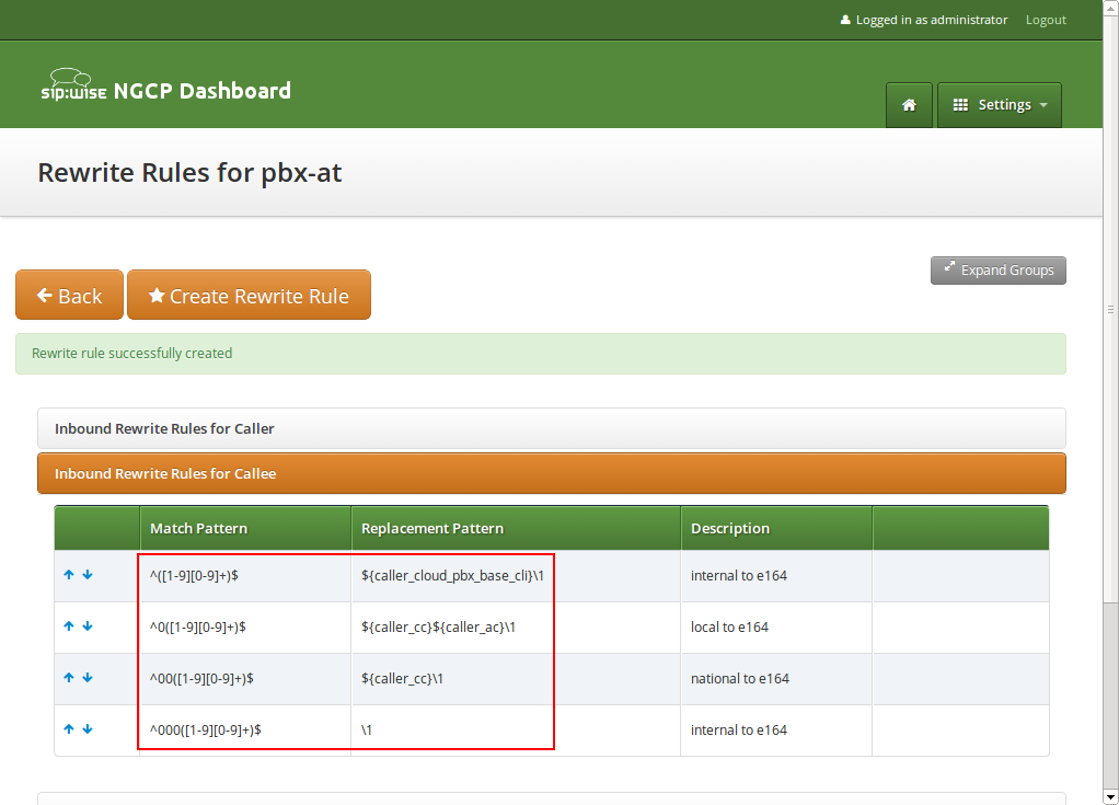 Inbound Rewrite Rule for Callee