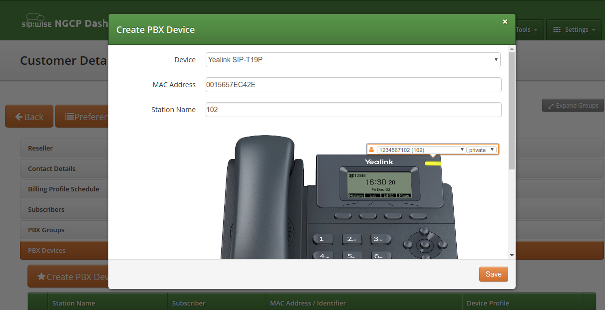 Create a PBX device