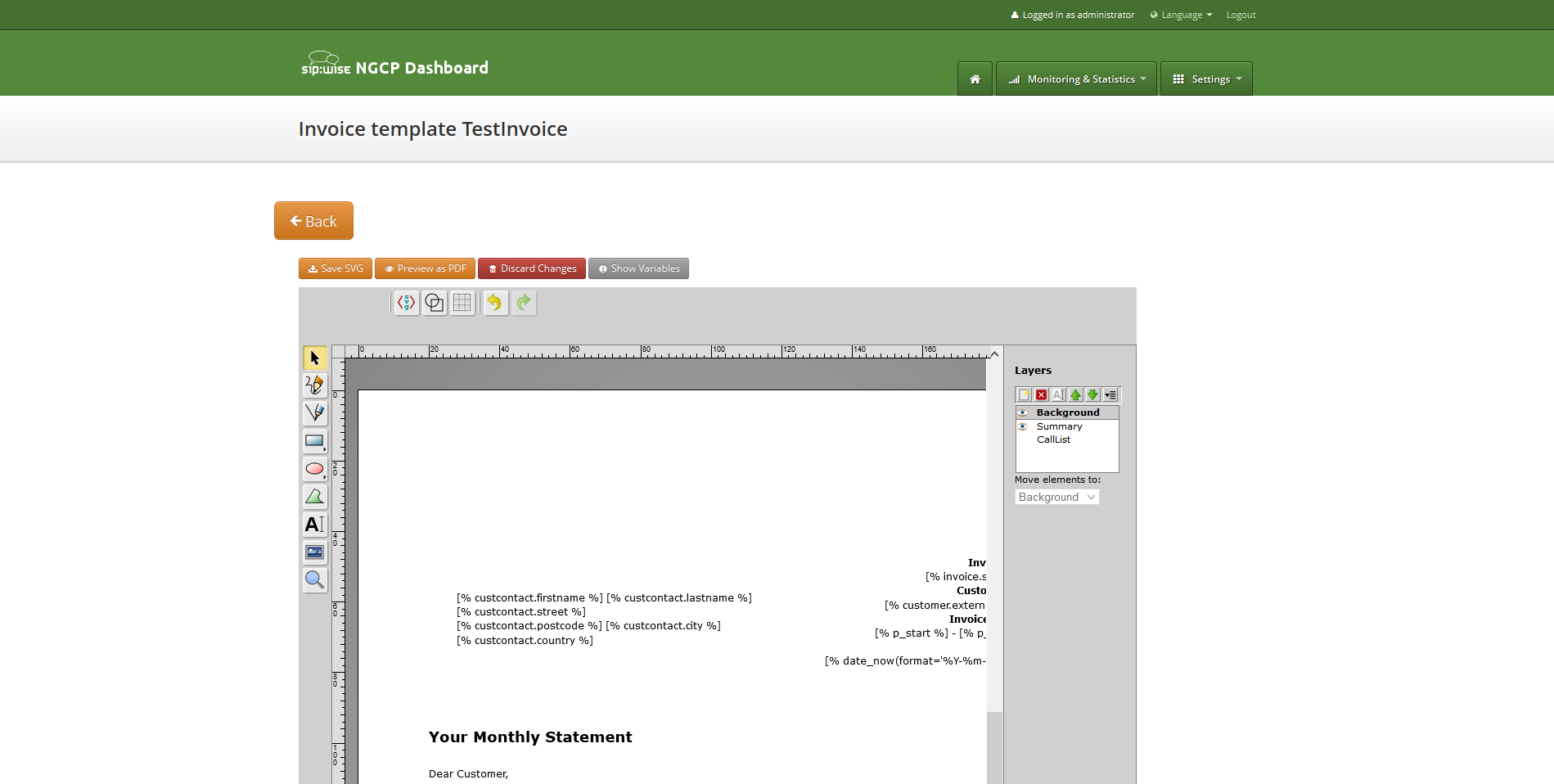 Invoice template layers open