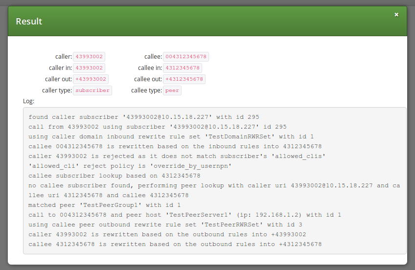 Call Routing Verif. - Only Numbers - Result