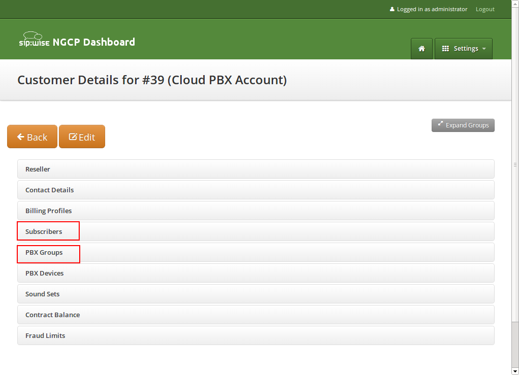 Subscribers and PBX Groups